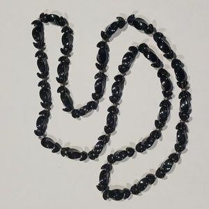 35" jet black beaded necklace